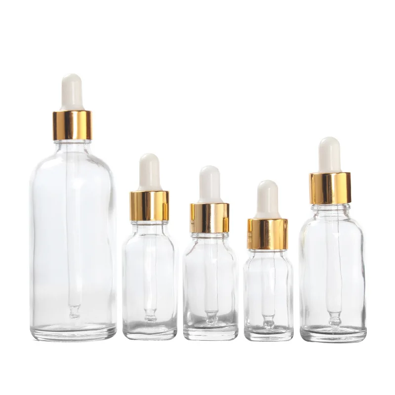 Clear Cosmetic Glass Bottle Empty Round Essential Oil Bottle with Dropper Cap