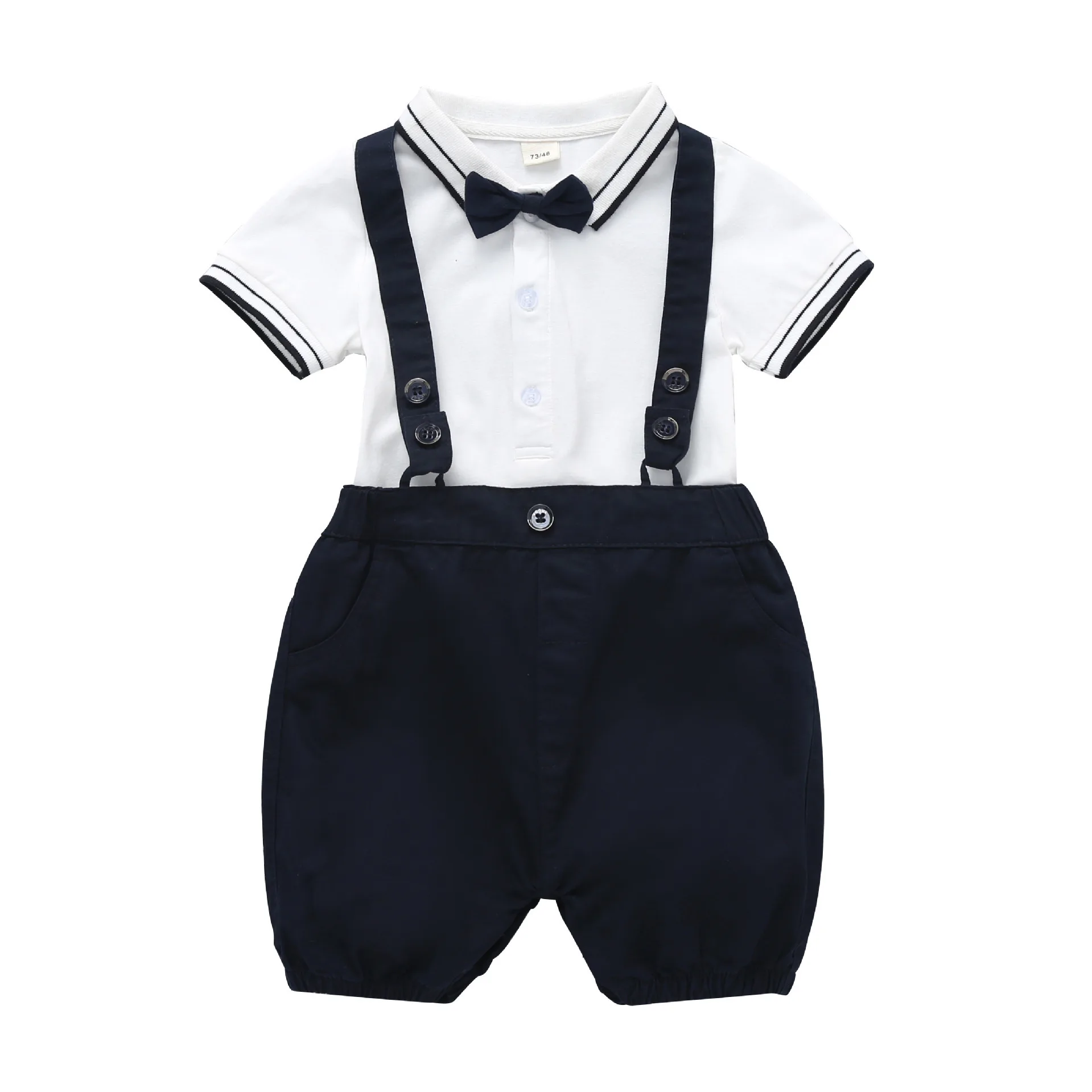 
baby boy clothes 3-6 months Summer British Gentleman Bow Tie Short romper and Overalls suit 