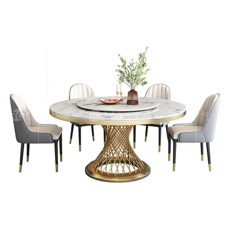 Gold and rose gold metal legs marble top kitchen table dining table round table for 6 people