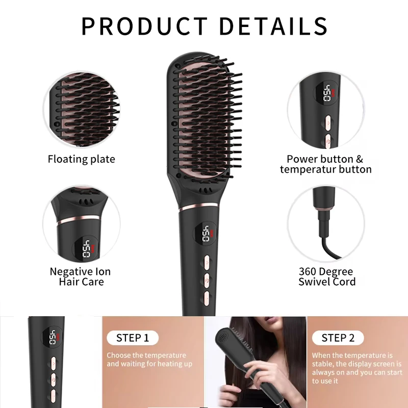 Most Popular Private Label Fast Hair Straightener Pressing 450F Hot Comb custom hot hair straightener comb for women
