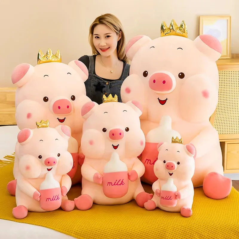 Kawaii Plush Piggy Toys Giant Pink Crown Pig Plushie Dolls Stuffed Soft Animal Pillow for Children Birthday Gifts