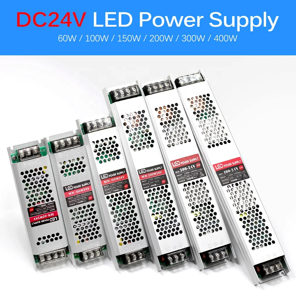  Ультра тонкий светодиодный источник питания ac/DC 12V 24V трансформаторы систем освещения 60W 100W 150W 200W 300W 400W AC190-240V драйвер для светодиодных лент