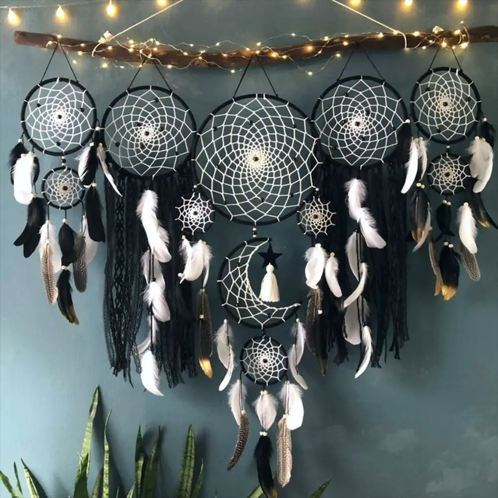 Hot Selling 5PCS/Set Indian Dream Catcher Pendant Wind Chimes Feather Pendant Interior Fringe Wall Hanging Home Decorations