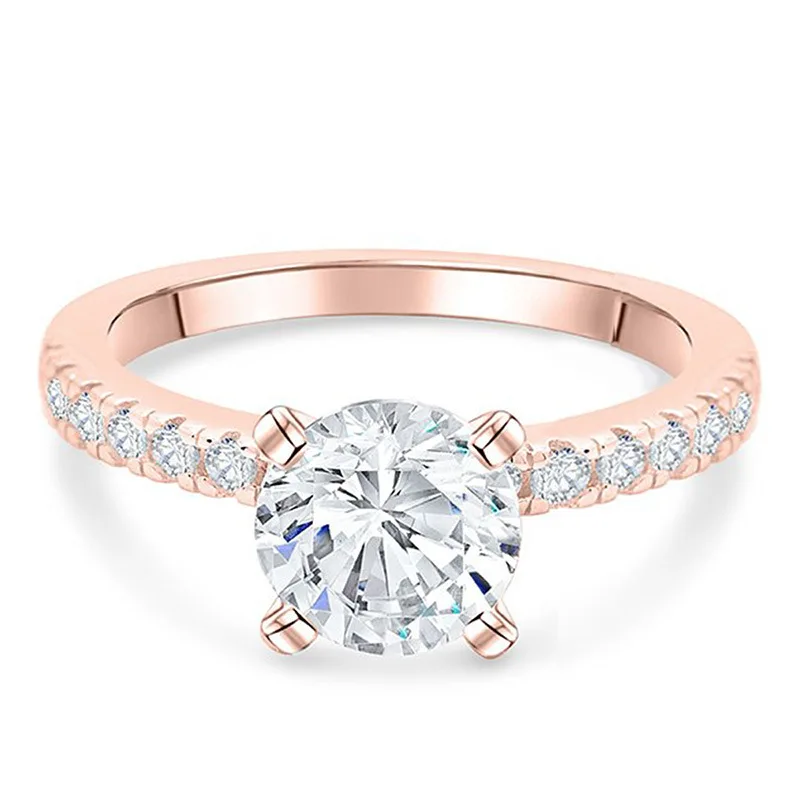 New Sterling Silver Lady 925 Rose Gold Zircon  Diamond Ring
