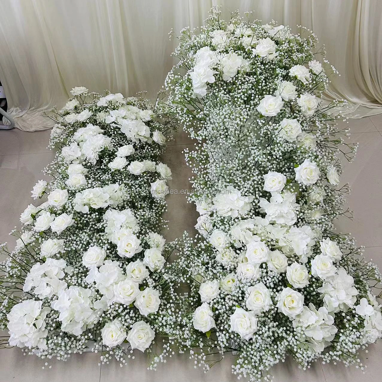 Wedding Flower Runner Decoration Babysbreath Flower Runner  White Rose Floral Panel Wedding Centerpiece