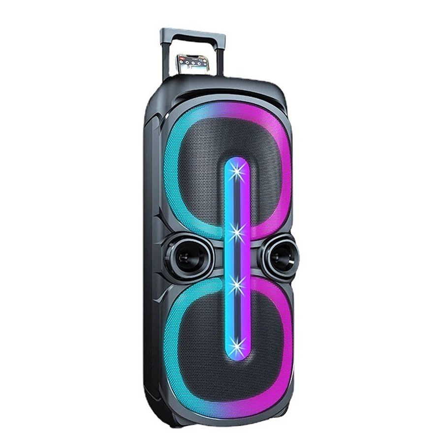 New Wireless Speaker Microphone Double 15 Inch Party Speakers Karaoke Portable Trolley Speaker With Rgb Led Light