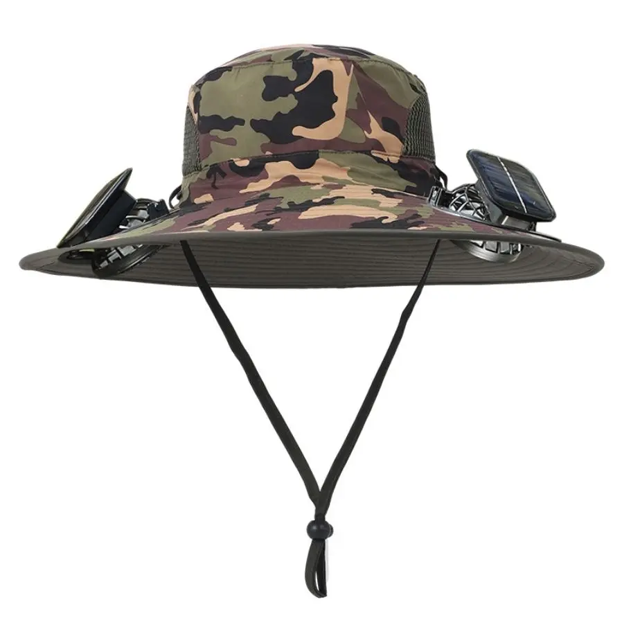 2024 Custom Detachable Solar Charging Fan Built in Wide Brimmed Hat Summer Outdoor Sun Hat Men Mountaineering Fishing Visor Hat