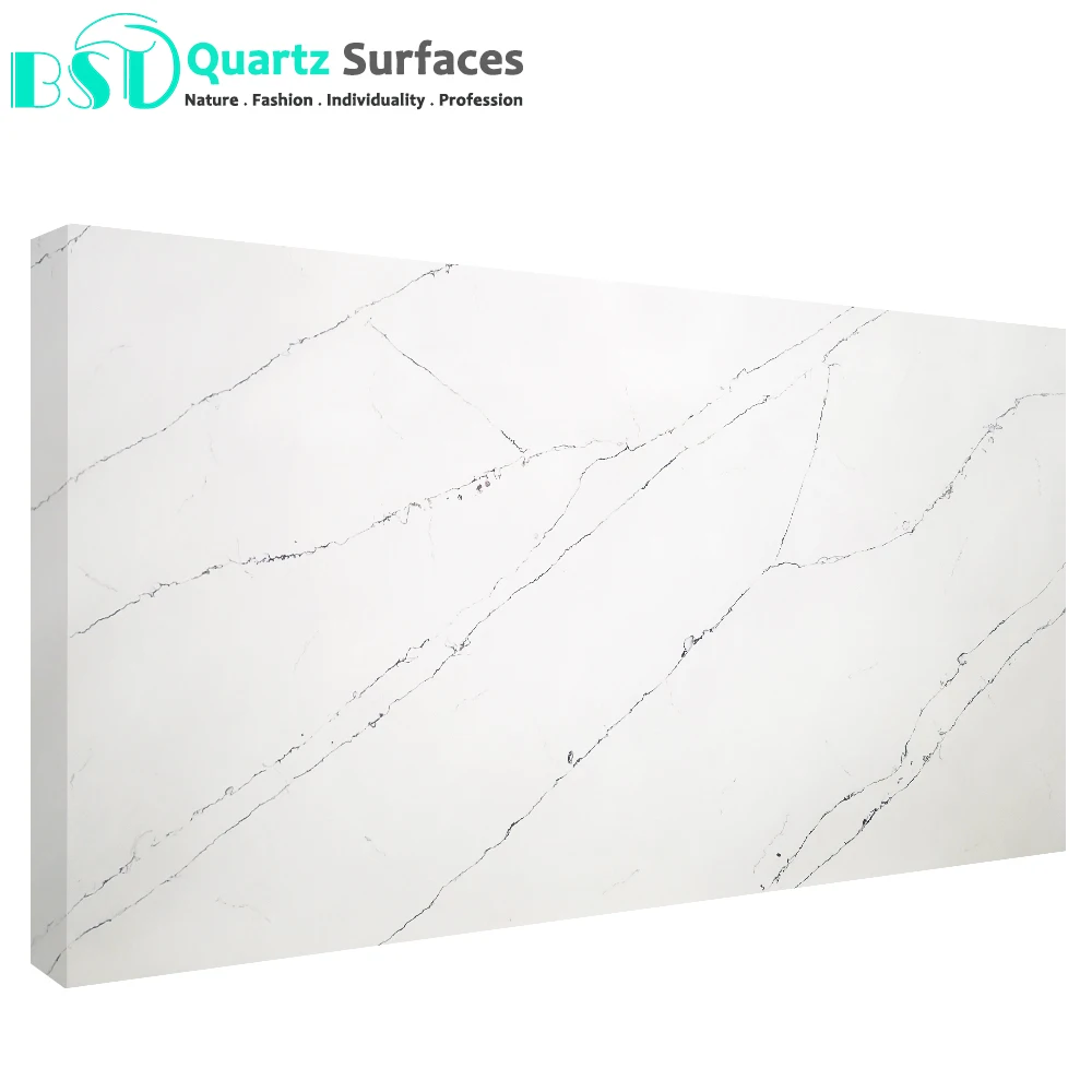 White Calacatta Artificial Quartz Stone Slab with Polished/Matte/Lichi Surfaces