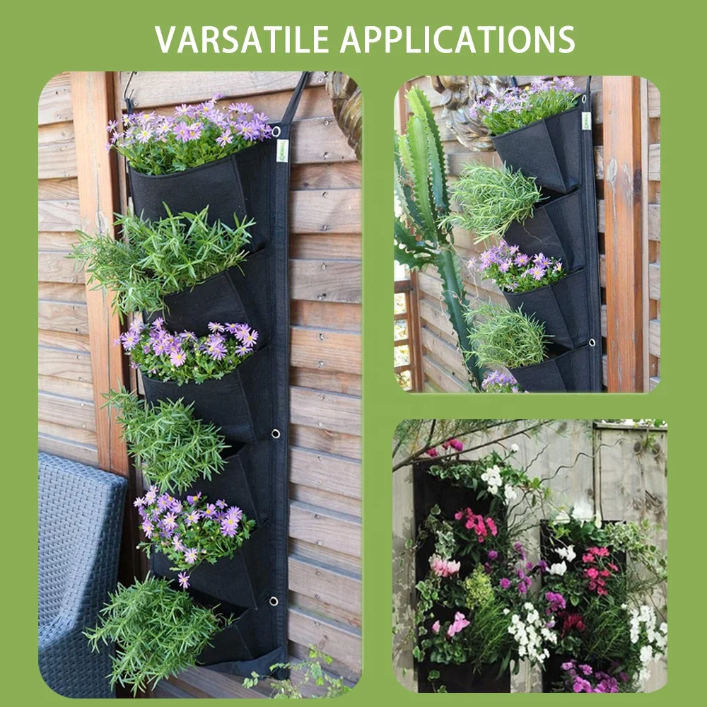Manufacturer Hanging Flower Pot Felt Non-woven Wall Plant Holder Hanging Planter Grow Bags with 7 Pockets