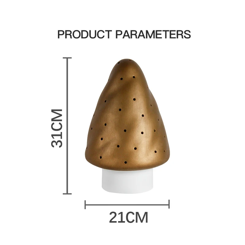 New arrival mushroom shape table desk light lamp gold porcelain indoor electric mushroom table lighting