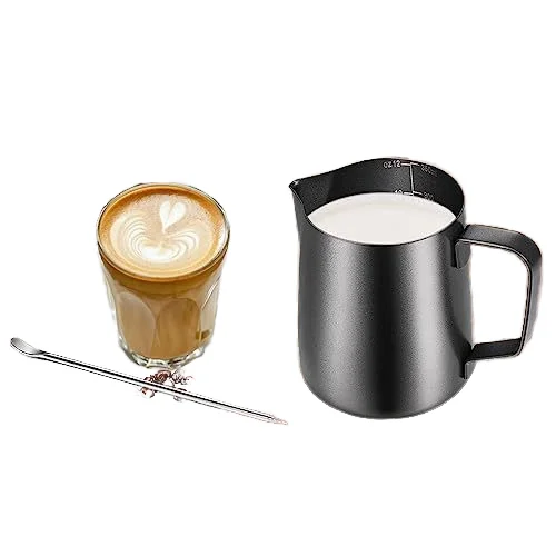 Milk Frothing Pitcher, 12 Oz Milk Frother Steamer Cup Stainless Steel Espresso Cup