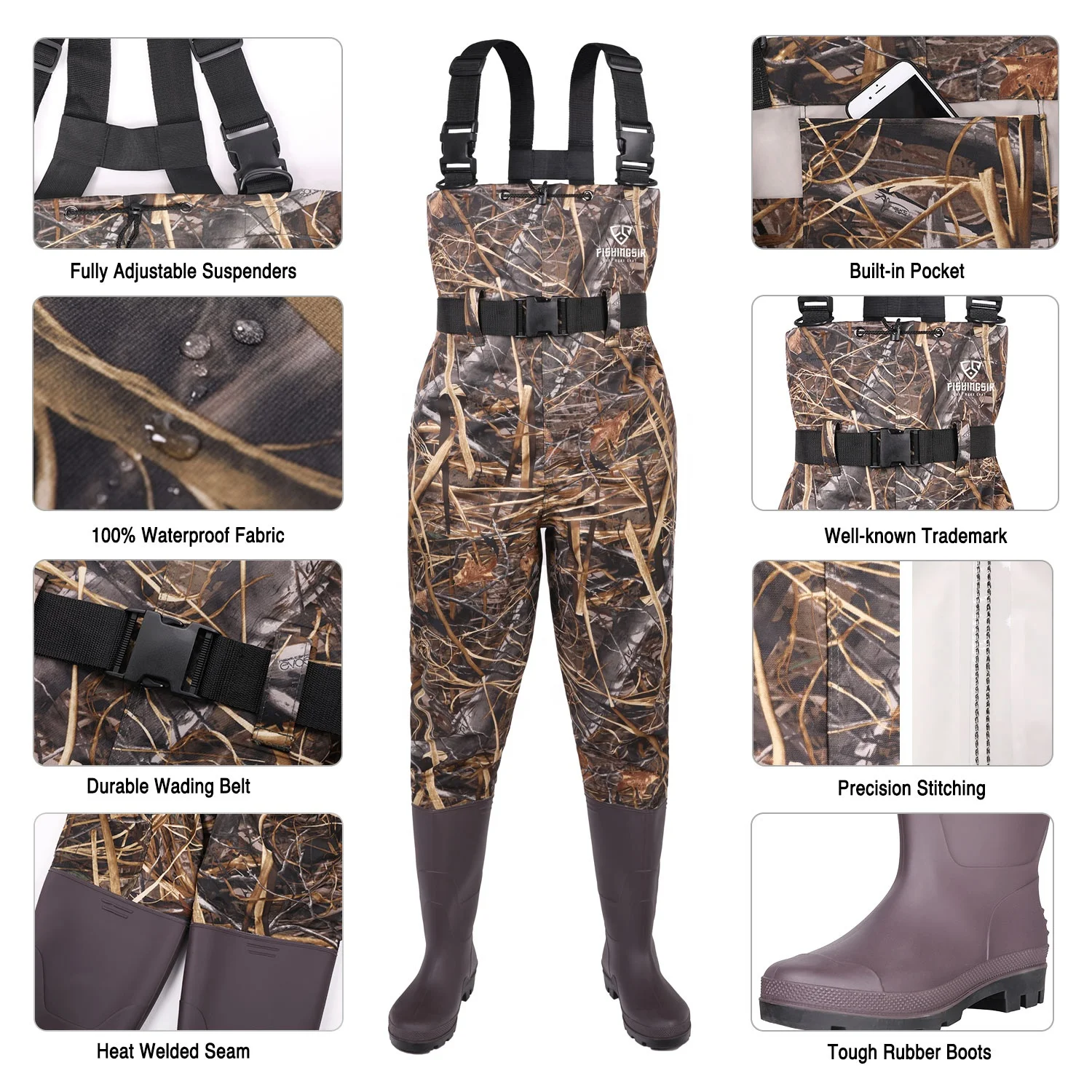 FISHINGSIR Nylon PVC Bootfoot Fishing Waders Chest Waders