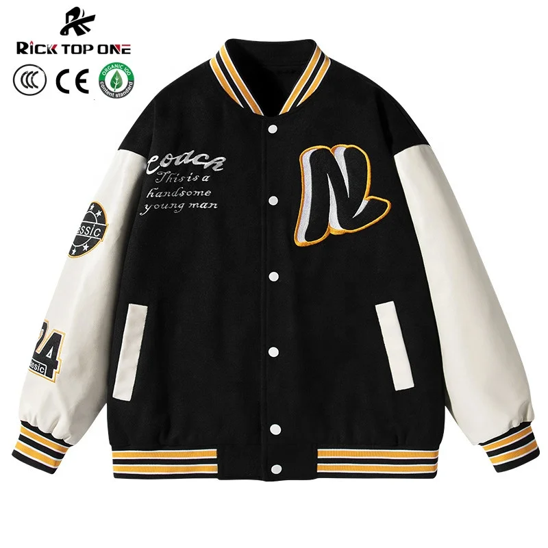 High Quality Chenille Patches Varsity Jacket Baggy Mens Varsity Jackets Side Stripe Letterman Jackets