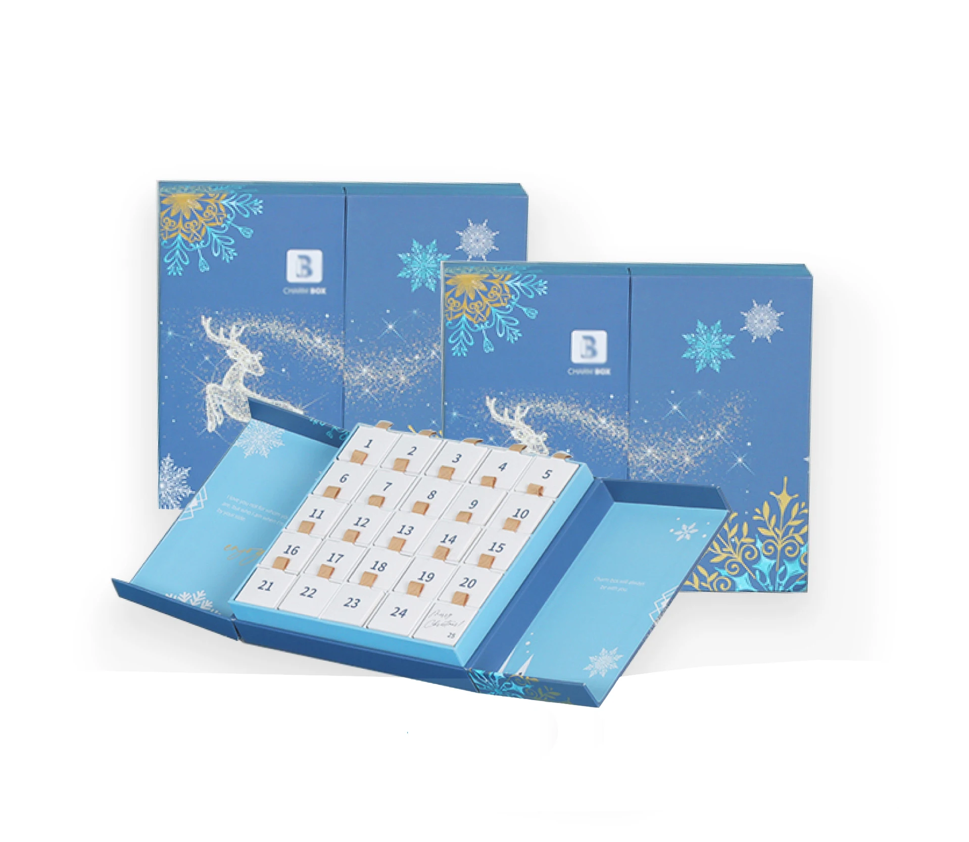 Pink Custom Christmas 24pcs Advent Calendar Cardboard Box Surprise Blind Xmas Gift Box For Chocolate Cosmetic