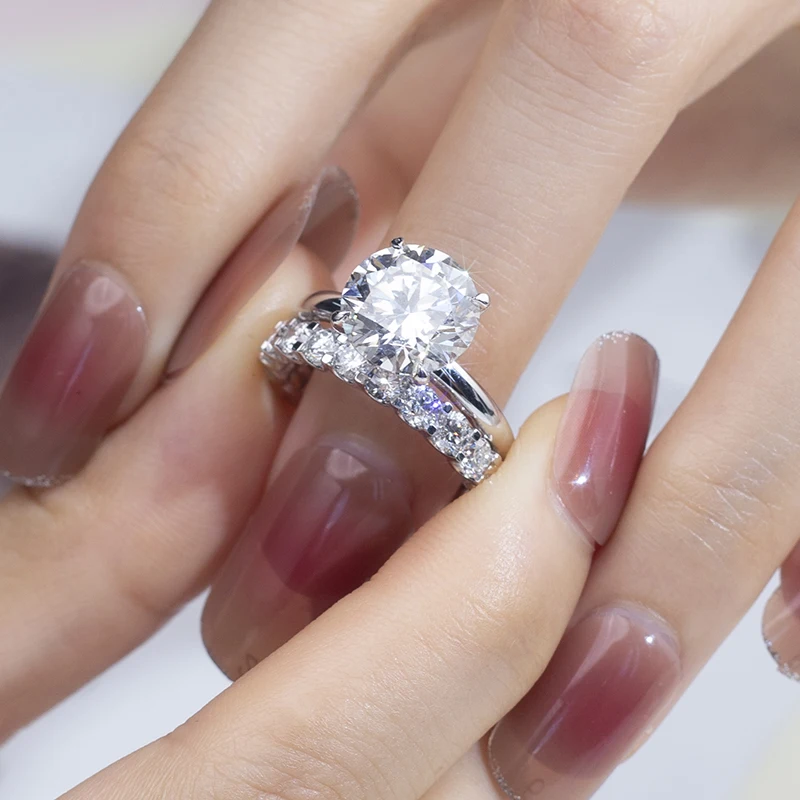 couple rings trendy wedding jewelry 2.43CT lab grown diamond real 18k white gold couple ring for women