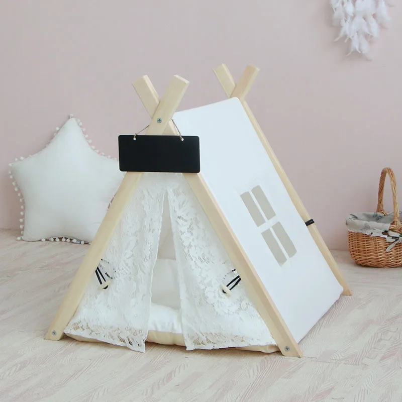 Wholesale Pet Teepee Dog Canvas Cat Bed Portable Dog Teepee Tents Washable Pet Houses