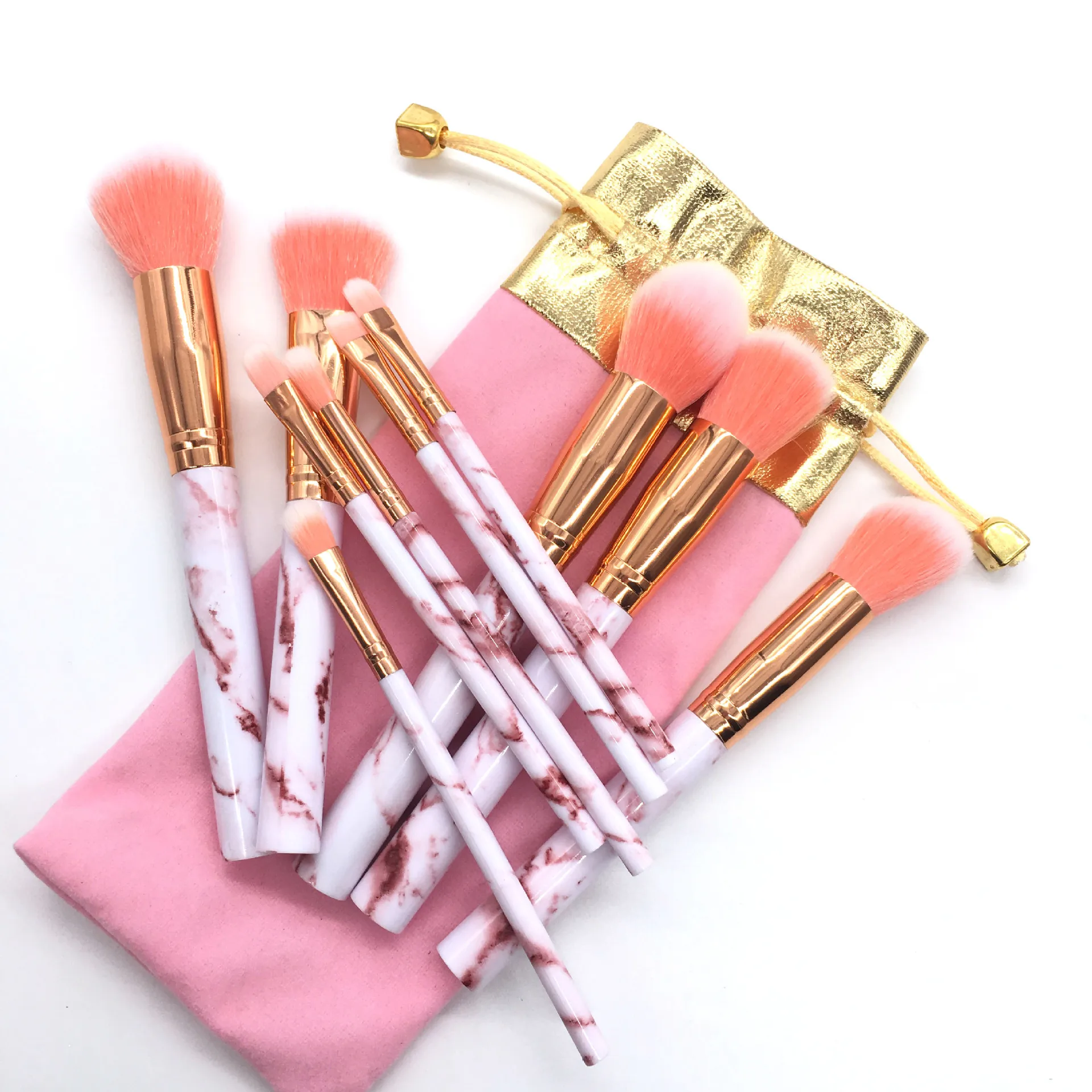 
2021 Top Selling 10 Pcs Marble Full Makeup Brush Set High Quality Cosmetic Makeup Brushes 