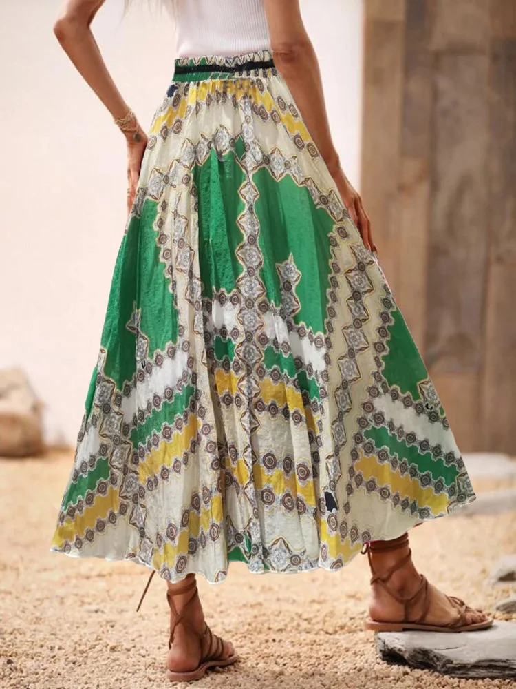 Best Selling Boho Style High Waist Skirt Floral Printing Bohemian Long Maxi Skirt