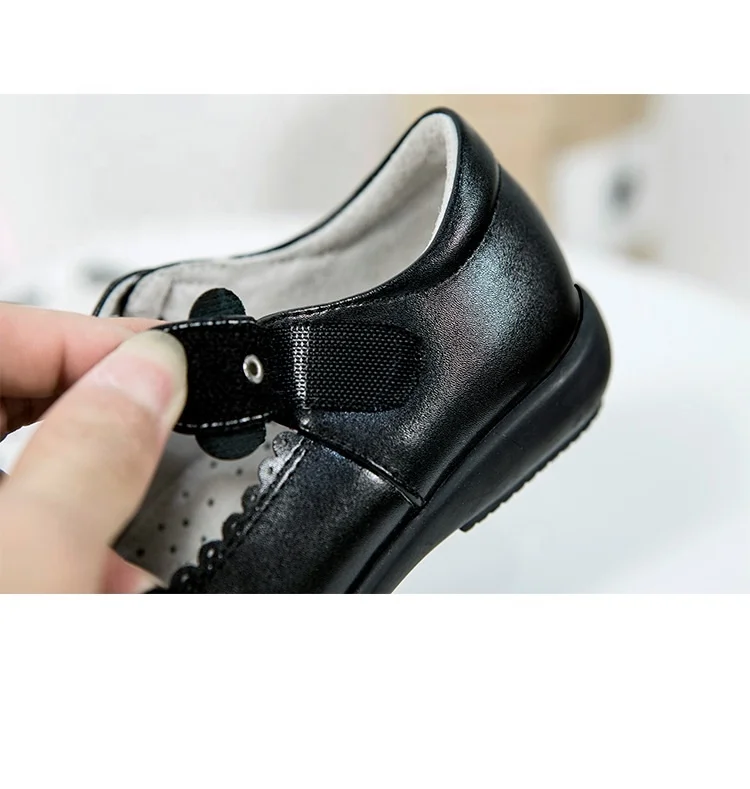 Оптовая продажа, детская дышащая дешевая школьная форма для девочек, кожаная черная обувь