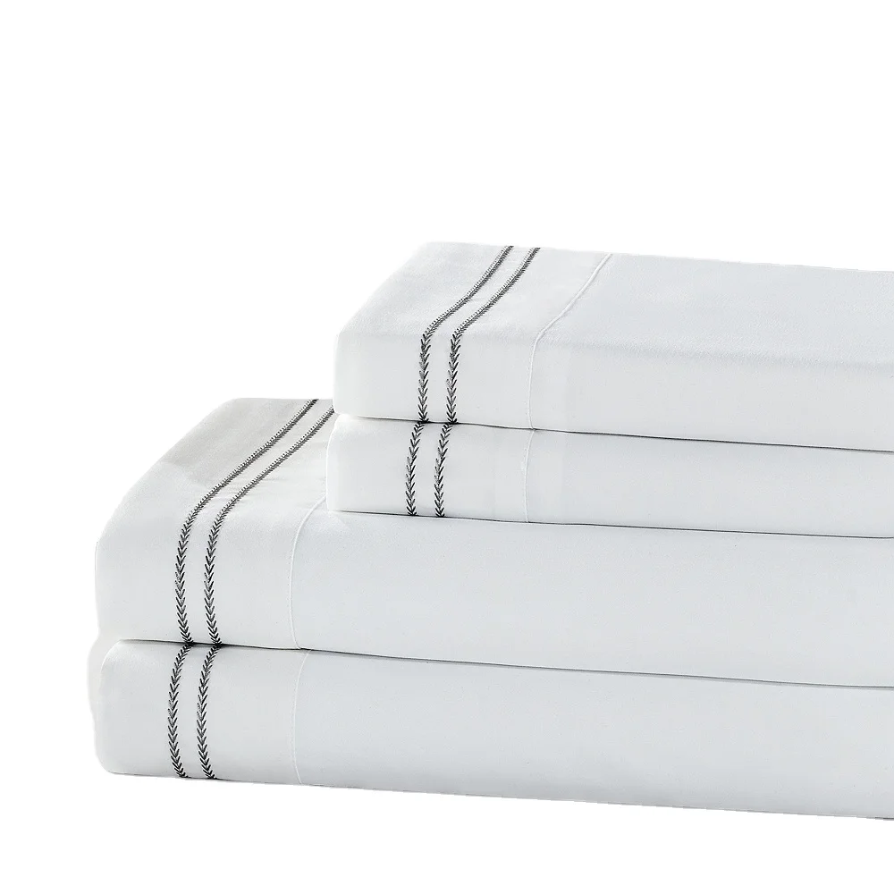 Hot sale custom classic embroidery design white hotel bedsheet set for bedroom