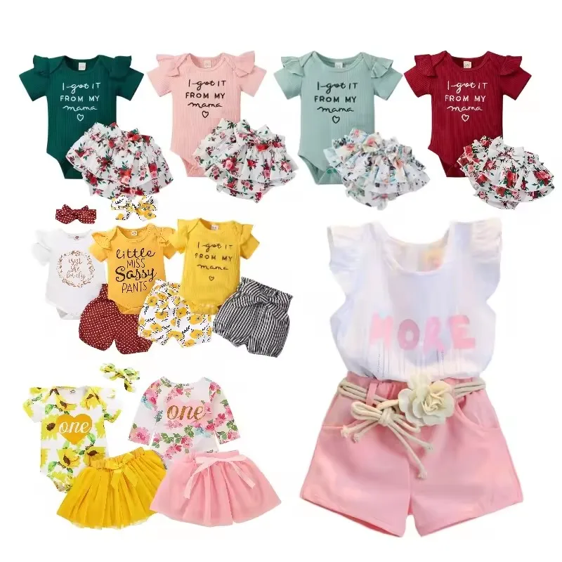 Factory Wholesale Summer Children New Clothes Pure Terno Sets Bales Girls Kids Clothing Baby Wear
