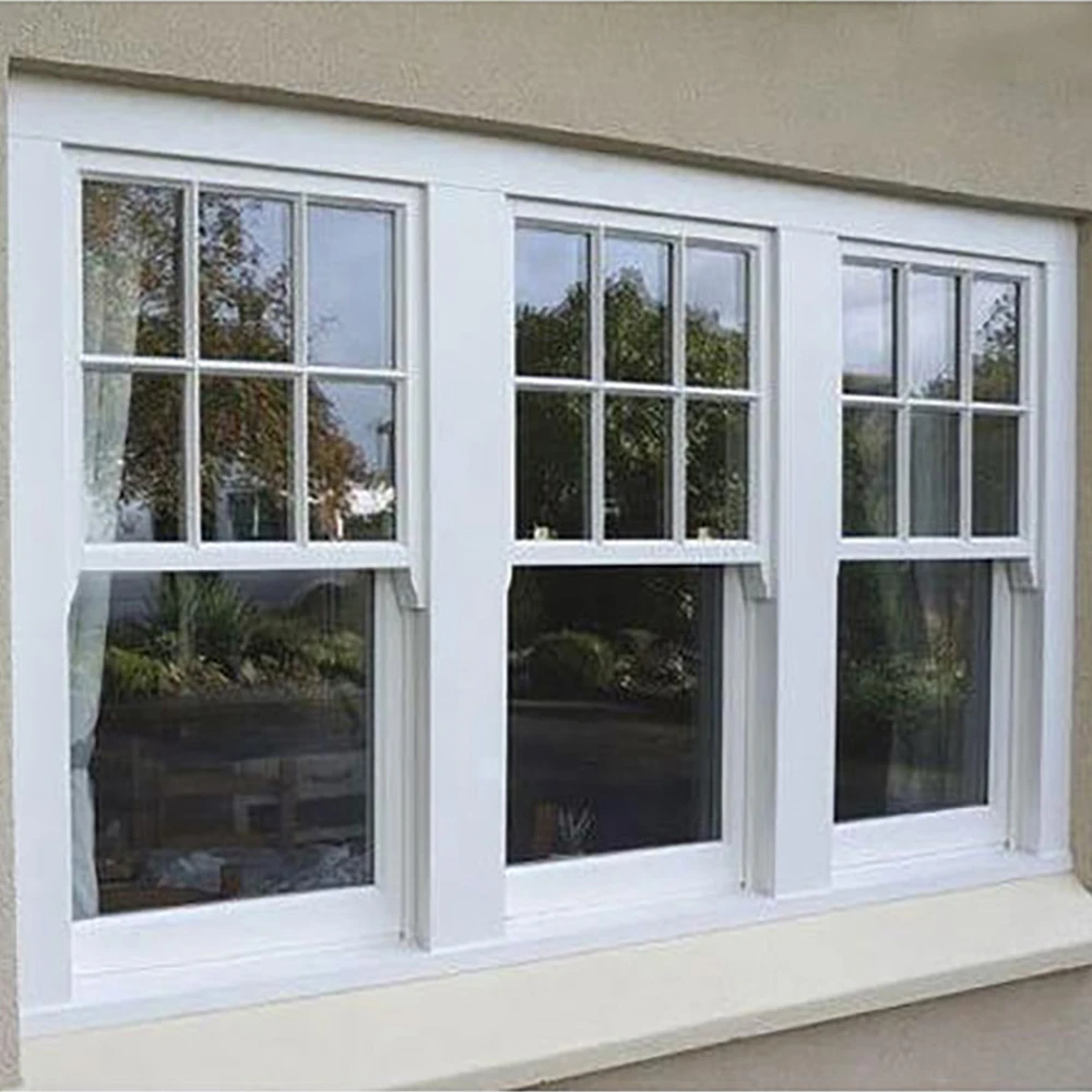 Soundproof Tempered Glass Vertical Sliding Window Thermal Break Aluminum Top Double Hung Windows With Grill