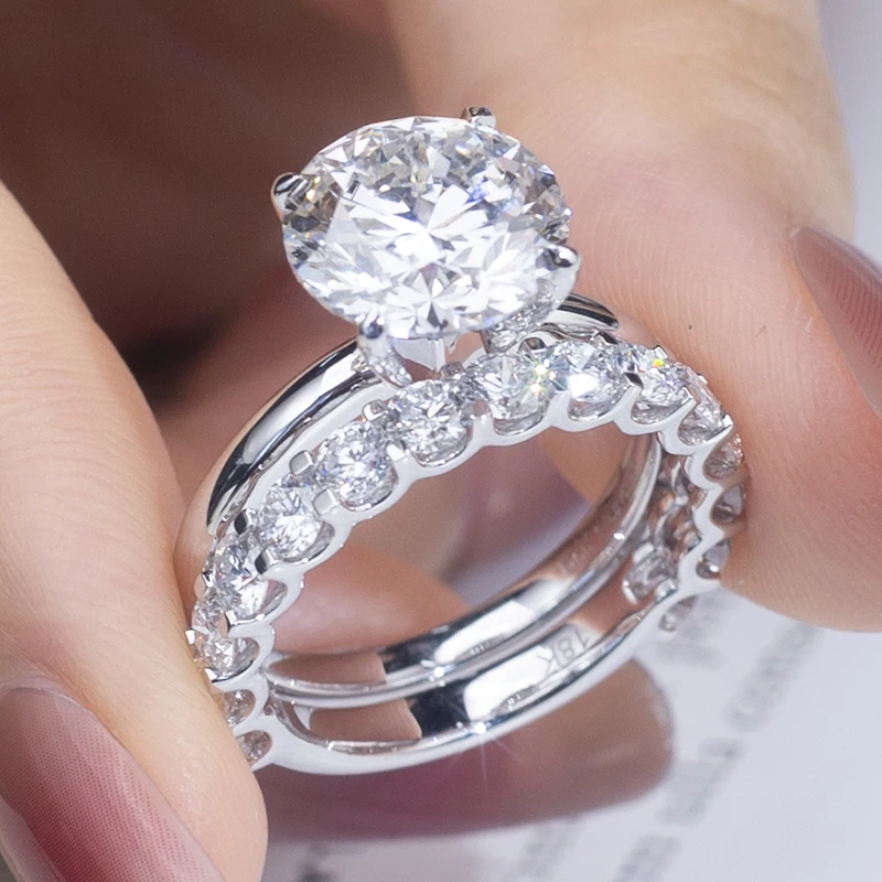 Парные кольца модные свадебные украшения 2.43CT лабораторные бриллианты Настоящее Белое золото 18 карат парное кольцо для женщин