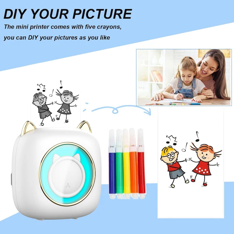 Hot Selling Portable Study Kid Student Stickers Label Photo Wireless Printer Thermal Pocket Mini Printer