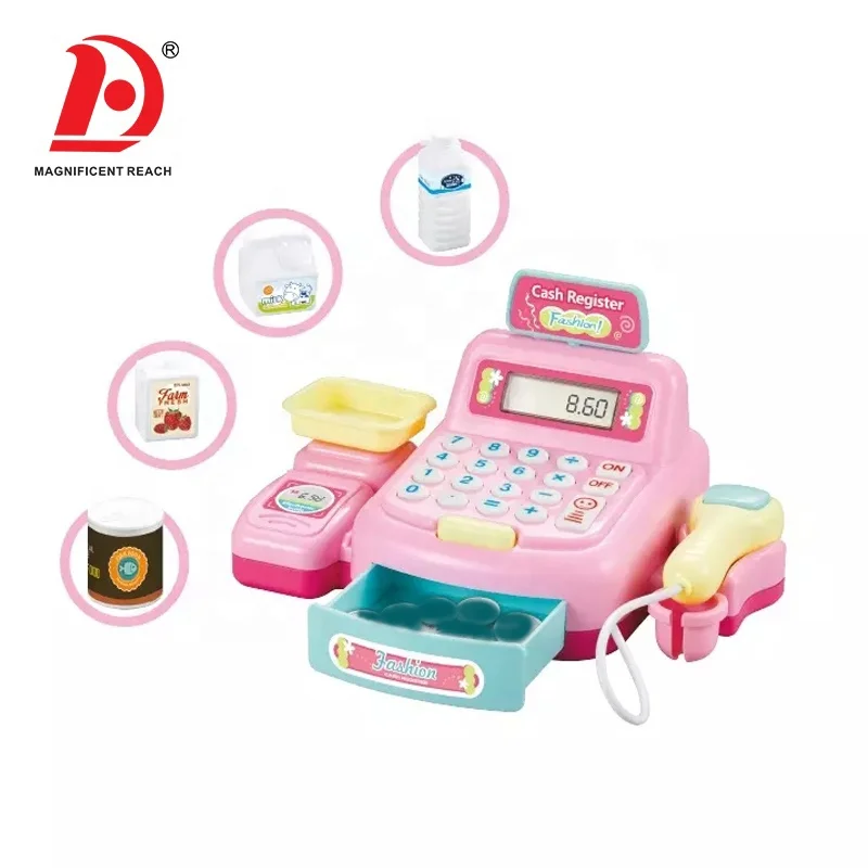 HUADA Pretend Play Ice Cream Cart Toy Kids Supermarket Cash Register Toy with Light & Music