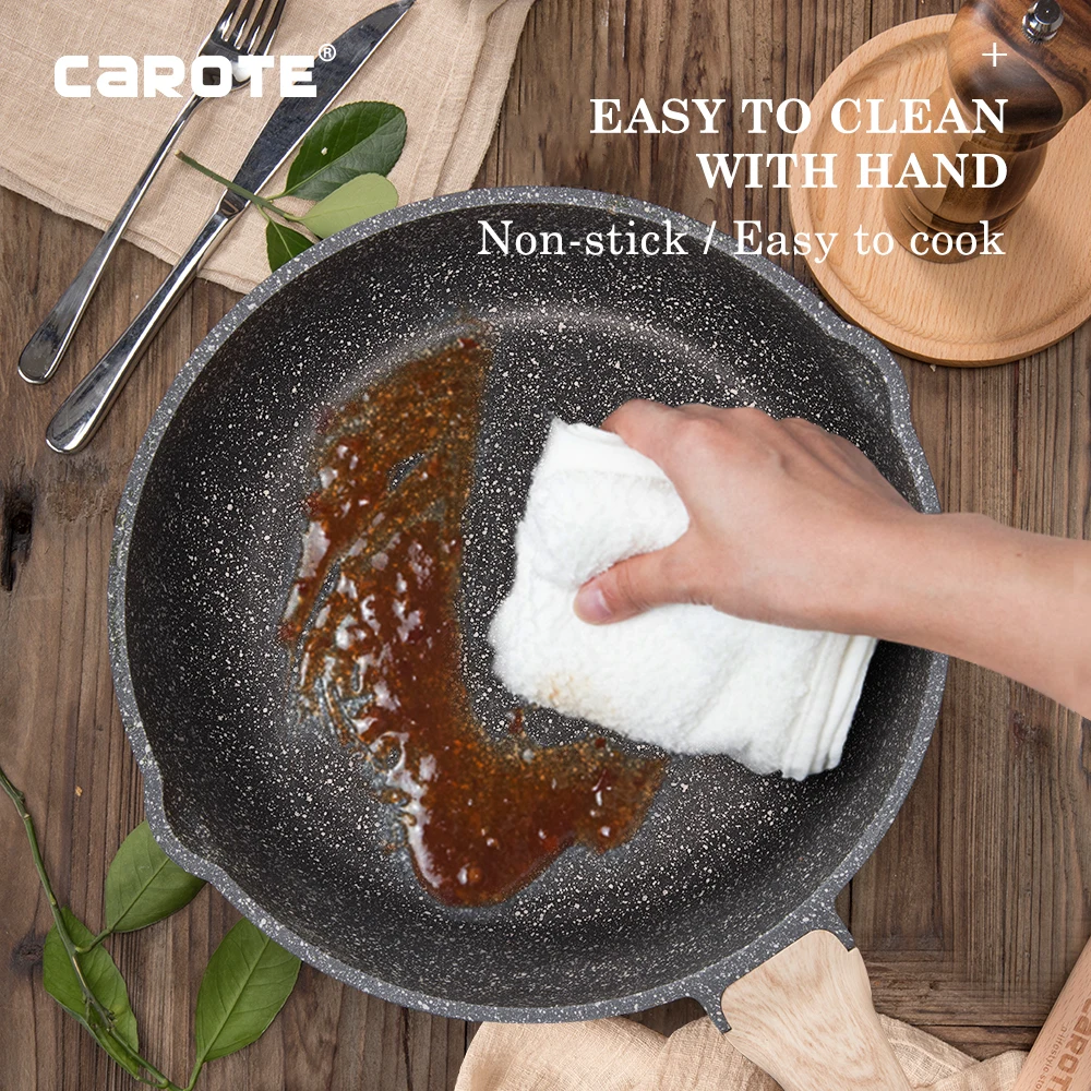 Carote 28Cm Kitchen Aluminum Fry Cooking Pan Nonstick Cookware Deep Frying Pan With Lid