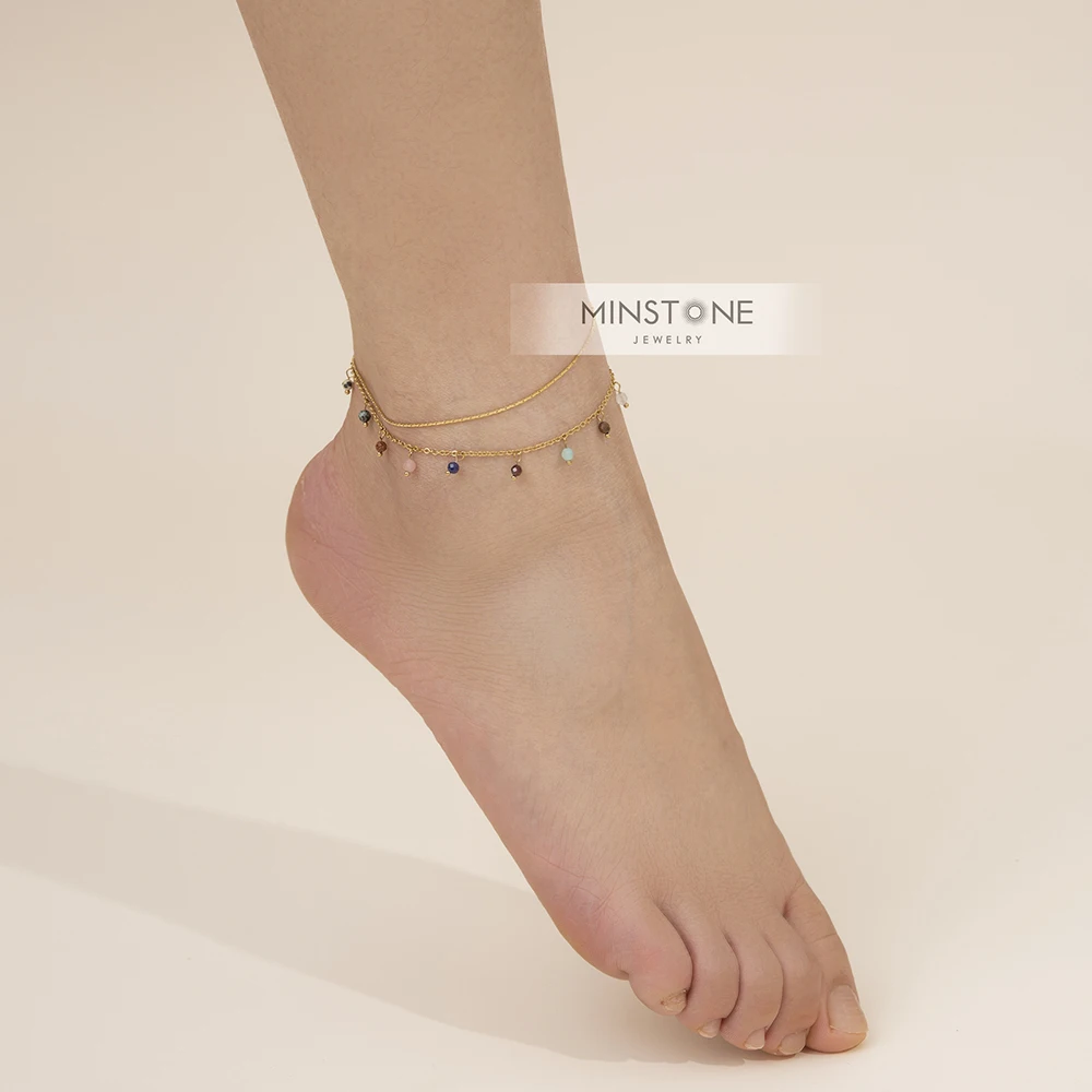 Bohemian Anklet Colorful Rainbow Anklet Waterproof Stainless Steel Anklet For women 18K Gold