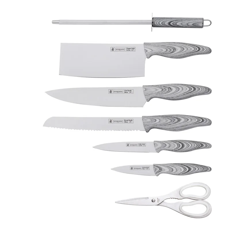 
Kitchen King 8 pcs white wood coated handle chef knife set with rotating stand 