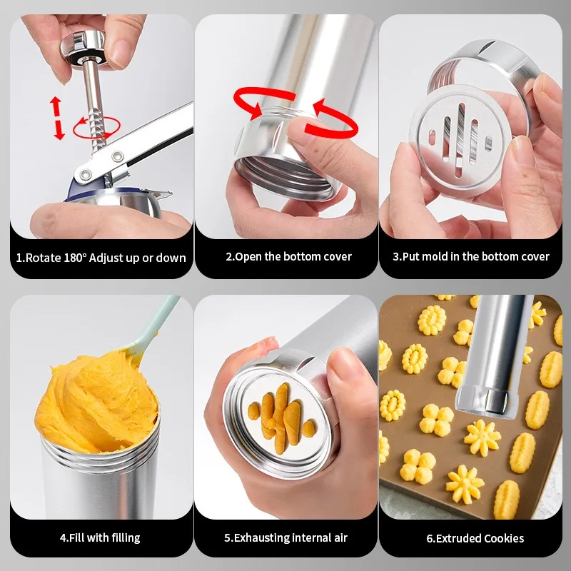 Biscuit Maker Machine Set Press Cookies Mold Gun DIY Pastry Extruder Nozzles Decorating Spritz Piping Cookie Press Kit