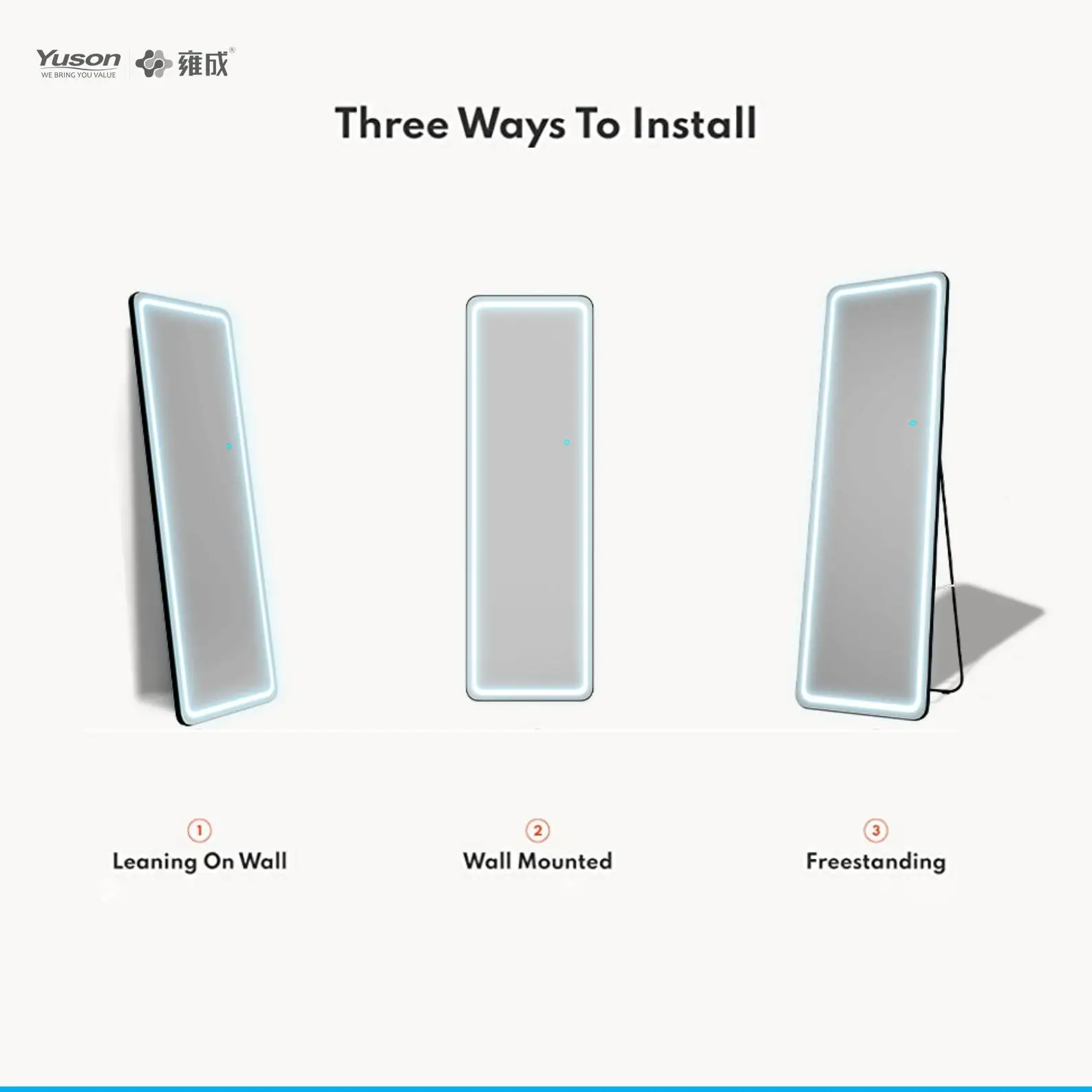 YUSON YS57148 Smart lighting full body floor LENGTH wall mirror touch big wall LED dressing room mirror SMART LED lighted