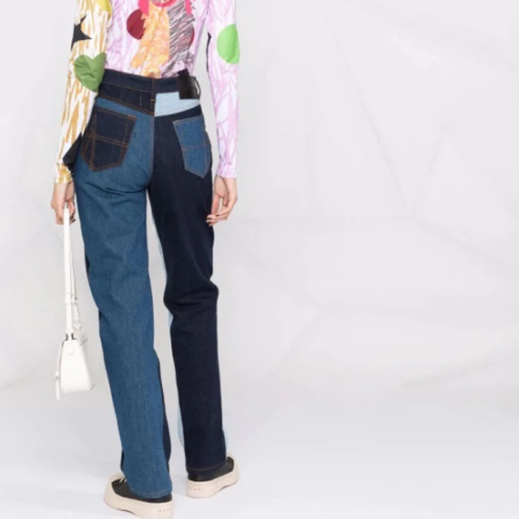 DiZNEW	OEM patched denim colorful color block slim fit women patchwork denim jeans