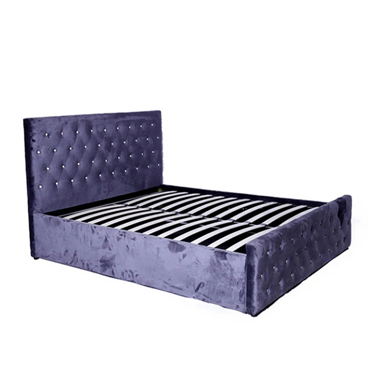 Бархатная прочная гидравлическая мягкая элегантная резная деревянная кровать с высоким изголовьем кровати большого размера с ящиками (1600153284729)