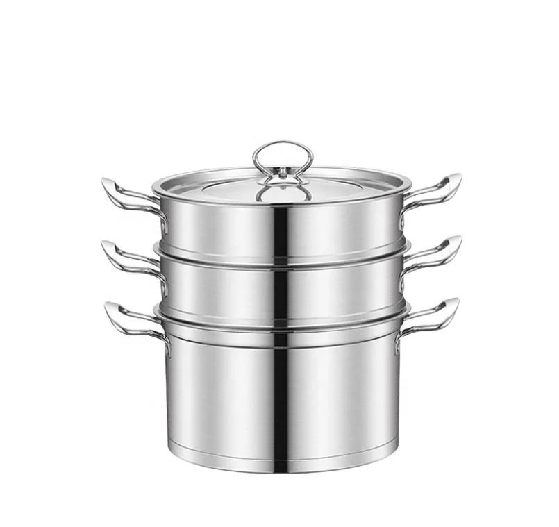 High quality heat-resistant handles 26cm stainless steel food cooking steamer boiler pot