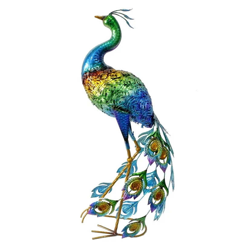 hand painting outdoor statue lawn decor iron metal garden Peacock Bird