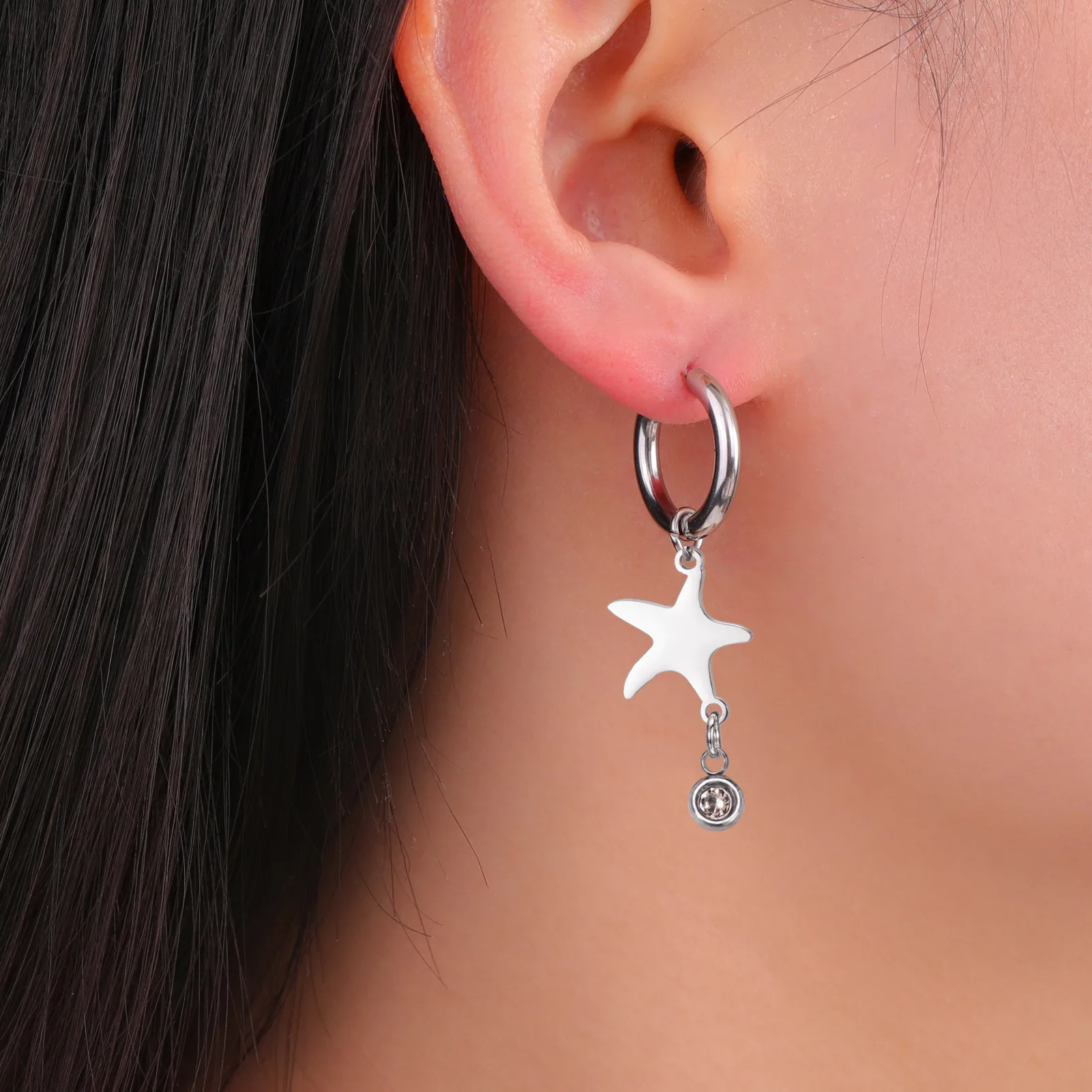 Shining Zircon Star Dangle Drop Earrings For Women Fashion Cute Hoop Earrings Stainless Steel Jewelry Gift