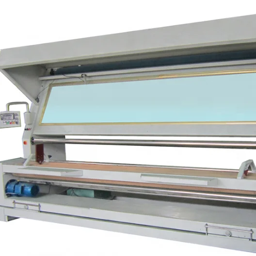 
knit fabric inspection and rolling and relaxing machine with edge alignment control 