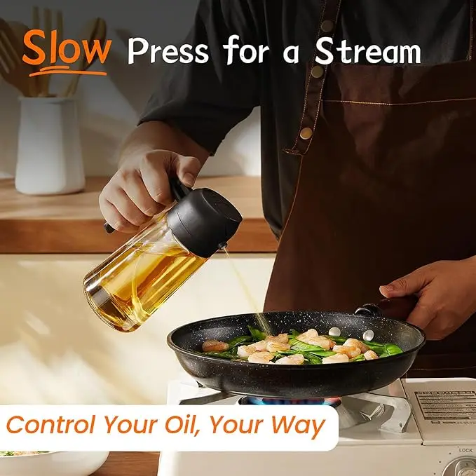 16oz Olive Oil Dispenser Bottle for Kitchen - 2 in 1 Oil Dispenser and Oil Sprayer for Cooking Air Fryer Salad