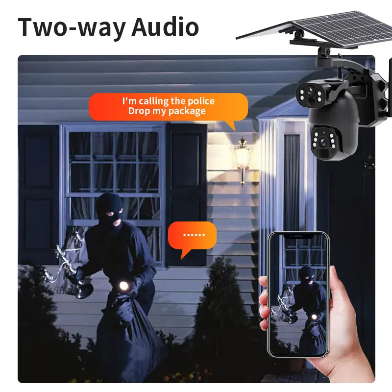 4G WiFi Dual 3MP Lens PIR Motion Detection Security PTZ Camera