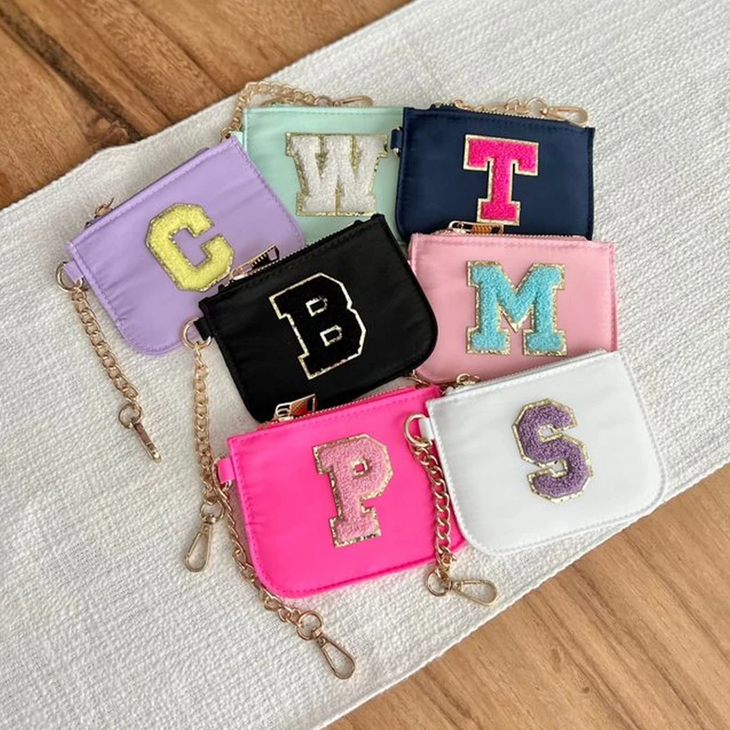 Girl Coin Wallet Mini Cute Water Resist Nylon Purse Keychain Metal Chain Anti-lose bag Colorful Costomzation Logo Bag For Women