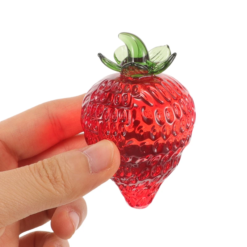 Adorable Crystal Strawberry Figurines Glass Fruit Ornament Home Kitchen Bedroom Decor Gift