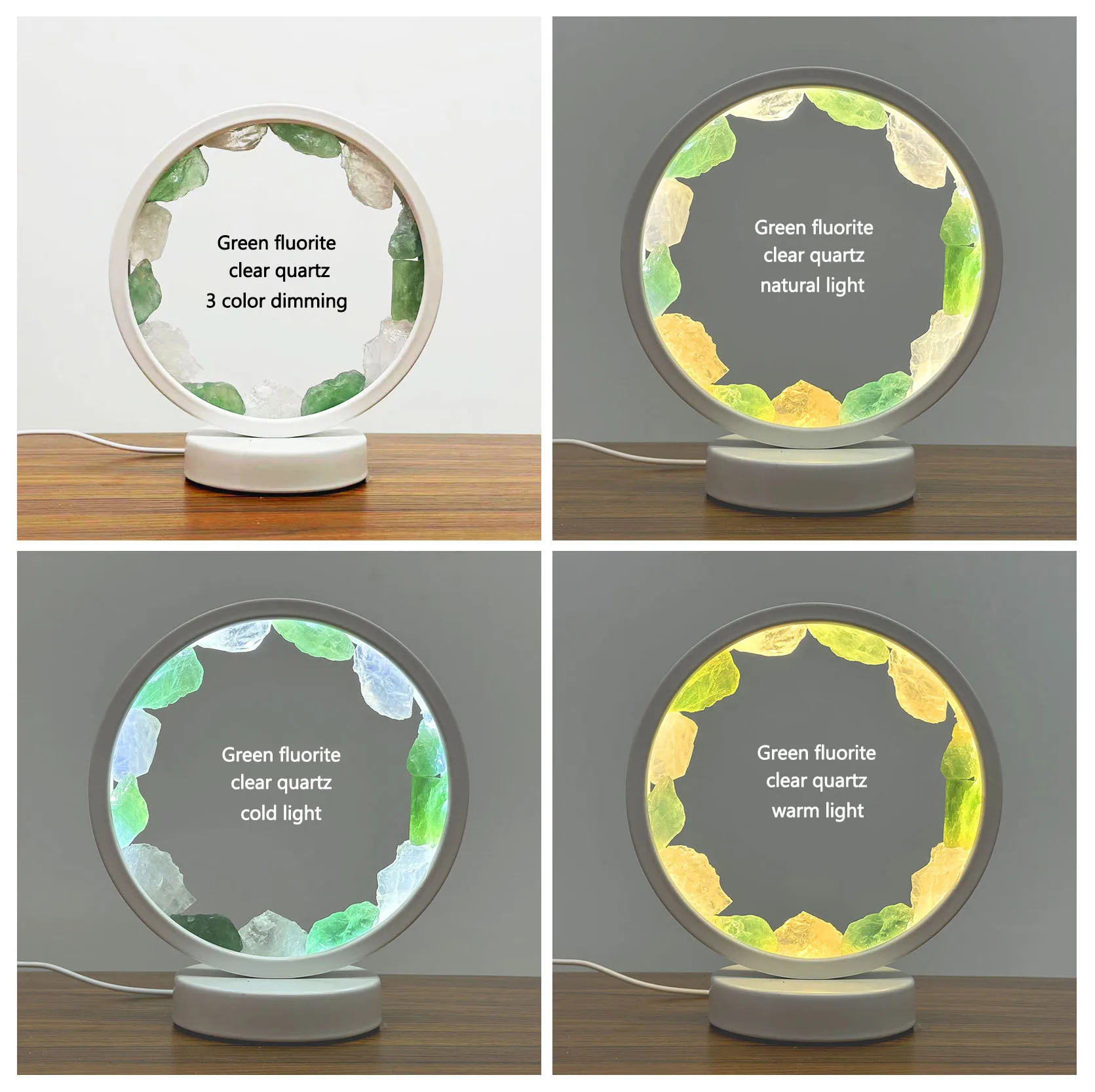 Raw Stone Healing  LED  Green Fluorite & Clear Quartz Lamp Crystal Night Lamp Table Lamp