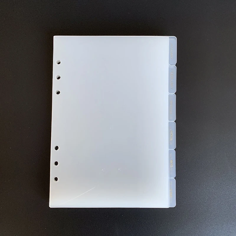 A5 frost PP divider with gold and rose gold foil plastic 6 rings planner divider with tab