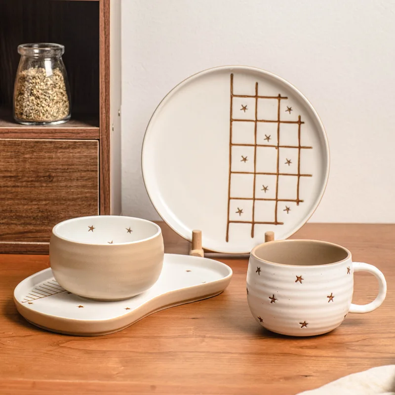 Japanese style modern matte color glazed ceramic dinner ware sets luxury crockery dinner sets for home