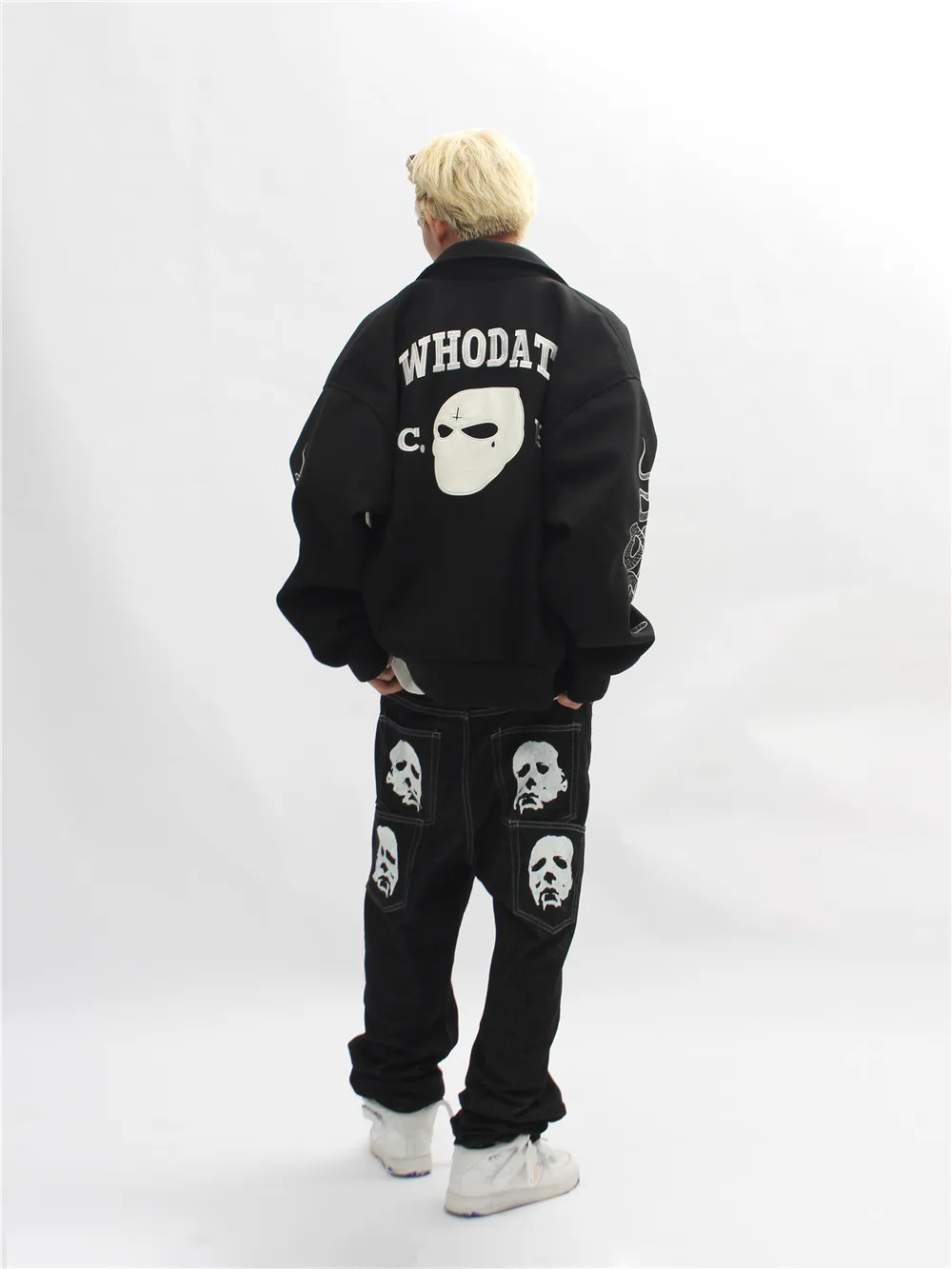 XINBO Streetstyle Funny Spoof Print Loose Straight Casual Trousers Streetwear Denim Pants Baggy Mens Hip Hop Jeans For Mens 2022