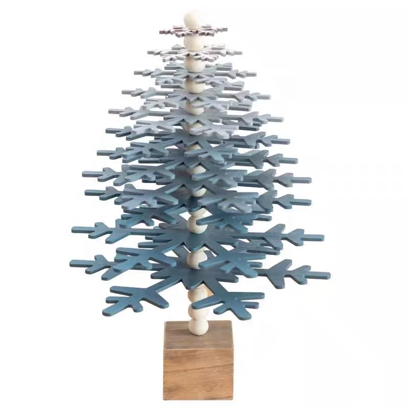 Christmas atmosphere Creative Small Blue Snowflake Christmas Tree Ornament High End Wood Desktop Arrangement Decorations