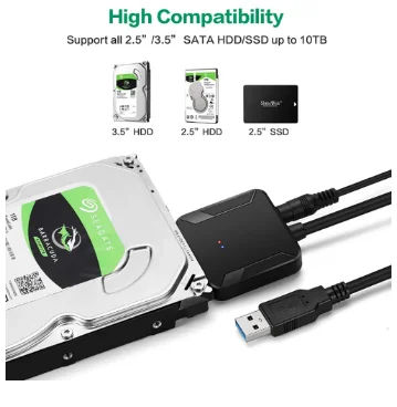 SATA to USB 3.0 Adapter Cable for 3.5/2.5 Inch SSD HDD SATA III Hard Drive Disk Converter Support UASP with 12V Power Adapter